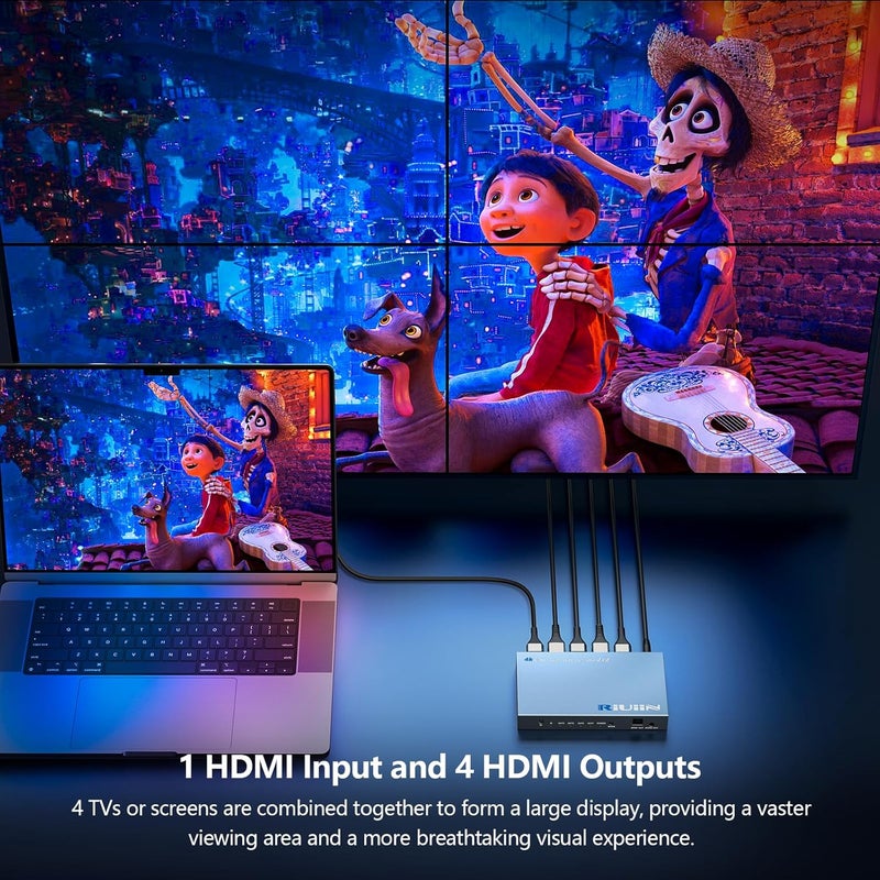 RIUIIN 4K 30HZ 2x2 Video Wall Controller, HDMI Input with 12 Modes, 180° Rotation, Edge Masking, Audio, IR Remote and 2x2,1x2,1x3,1x4,2x1,3x1,4x1 Modes, 4 tv Screens into 1 Wall Display - Image 2